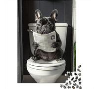 Bulldog Francés Baño Escena Divertida Puzzle de 1000 Piezas Papel Puzzle para Adultos Relajación Concentración Familia Decoración Regalo 70x50cm/1000pcs