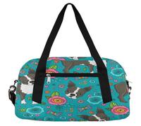 Bulldog francés - Bolsas de lona para niños y niñas, diseño de flores y mariposas, color azul, ligera, deportiva, para gimnasio, para llevar durante la noche, fin de semana, viajes, baile, etc, FRENCH