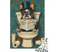 Bulldog Francés Caballero Baño 1000 Piezas Puzzle de Papel Puzzle para Adultos Animales Divertidos Relajación Decoración Hogar Regalo Familiar 52x38cm/1000pcs