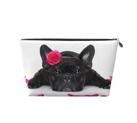 Bulldog Francés con Rosa, Bolsa de artículos de tocador Bolsa de Maquillaje Bolsa de cosméticos Bolsa de artículos de tocador de Viaje portátil