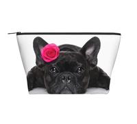 Bulldog Francés con Rosa, Bolsa de artículos de tocador Bolsa de Maquillaje Bolsa de cosméticos Bolsa de artículos de tocador de Viaje portátil