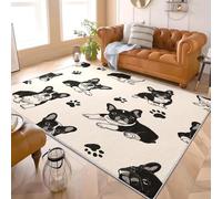 Bulldog FrancéS de Dibujos Animados Alfombra de Franela con Respaldo TPR Antideslizante Negro Alfombras de Pelo Corto Lavable a Máquina, Moqueta para Sala de Estar y Dormitorio 60x90 cm