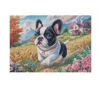 Bulldog francés en Campo de Flores Puzzles 300 Piezas Portátil 3D Rompecabezas Familiar para Toda La Familia Maquetas Educativas Construir Aliviar Estrés 300 PCS