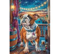 Bulldog francés en el Bar Puzzle 300 Piezas Cartón Resistente para Parejas Sueño de Pintura al óleo de Cuento de Hadas Entretenimiento En Casa Relajación Mental Regalo Aniversario 300