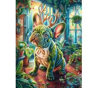 Bulldog francés en el jardín Puzzle 500 Piezas Cartón Blanco Premium Para Expertos Sueño de pintura al óleo de cuento de hadas Actividad Compartir Familia Desarrollo Cognitivo Garantía Satisfacción 50