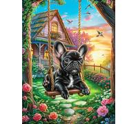 Bulldog francés en el jardín Rompecabezas 300 Piezas Cartón Para Principiantes Sueño de pintura al óleo de cuento de hadas Vacaciones Y Fines De Semana Hobby Y Ocio Calidad Profesional Regalo Cumpleañ