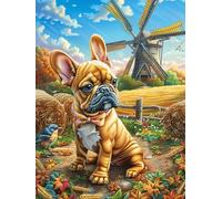 Bulldog francés en la Granja Rompecabezas 500 Piezas Cartón Grueso para Coleccionistas Sueño de Pintura al óleo de Cuento de Hadas Eventos Team Building Relajación Mental Ocio En Casa Reyes 500 PCS