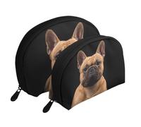 Bulldog Francés En Negro, Bolsa de Maquillaje de Concha, Monedero pequeño para Mujer, Bolsa de artículos de tocador, Bolsa de cosméticos, 2 Piezas