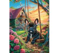 Bulldog francés en un Columpio Puzzle 1000 Piezas Papel Adultos Pintura al óleo fantástica de Animales Salvajes Desconectar Estrés Alivio Ansiedad Garantía Reposición Piezas 1000 PCS