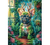 Bulldog Francés Entre Flores Puzzles 1000 Piezas Portátil 3D Compacto Fantasía de Animales Salvajes de Cuento de Hadas Rompecabezas Familiar para Toda La Familia Maquetas Educativas Construir Aliviar