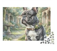 Bulldog Francés Escenario de Jardín Puzzle de 1000 Piezas Papel Puzzle para Adultos Relajante Puzzle para Toda la Familia 52x38cm/1000pcs