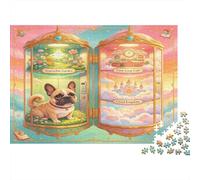 Bulldog francés Estilo artístico Puzzle de 1000 Piezas Papel para Adultos Escena de Cuento Juego de Puzzle 1000 Piezas Familia Relax Decoración Regalo 38x26cm/1000pcs