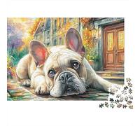 Bulldog francés Extra Thick Cardboard Otoño Porch Impresión Jigsaw Puzzle Adults Stress Relief Indoor Activity Gift for Teen Puzzle Enthusiasts 12 18 Years 52x38cm/1000pcs