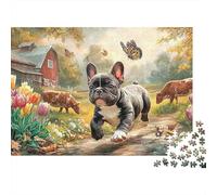 Bulldog francés Farm Extra Thick Cardboard Tulip Jardín Arte Jigsaw Puzzle Bundle Stress Relief for Family Puzzle Enthusiasts Age 12 Years Up 38x26cm/1000pcs