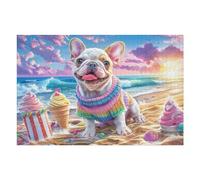 Bulldog francés Flor Puzzle 1000 Piezas Educativo Construir 3D Rompecabezas para Familia Maquetas Educativas Desafío Intelectual Decoración Hogar 1000 PCS