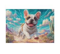 Bulldog francés Flor Puzzles 300 Piezas Desafío Nivel Difícil Rompecabezas para Adultos Aliviar Estrés Decoración Hogar DIY Moderno Portátil 300 PCS
