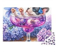 Bulldog Francés Flores Moradas Puzzle de 1000 Piezas Puzzle para Adultos Relajante Decoración Familiar Regalo 52x38cm/1000pcs