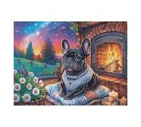 Bulldog francés Frente a Chimenea de Navidad Puzzles 500 Piezas Juguete Educativo 3D Interactivo Rompecabezas Familiar para Toda La Familia Entretenimiento Creativo Decorativo 500 PCS