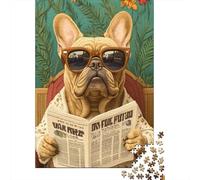 Bulldog Francés Gafas Puzzle de 1000 Piezas Papel para Adultos Periódico Puzzle para Toda la Familia Decoración Regalo 38x26cm/1000pcs