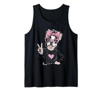 Bulldog Francés Girl Peace Sign Pink Bow Kawaii Graphic Sharp Camiseta sin Mangas