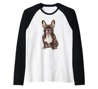 Bulldog Francés Ilustración Arte Adorable Diseño Camiseta Manga Raglan