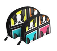 Bulldog Francés Impreso, Bolsa de Maquillaje de Concha, Monedero pequeño para Mujer, Bolsa de artículos de tocador, Bolsa de cosméticos, 2 Piezas