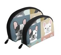 Bulldog Francés Impreso, Bolsa de Maquillaje de Concha, Monedero pequeño para Mujer, Bolsa de artículos de tocador, Bolsa de cosméticos, 2 Piezas