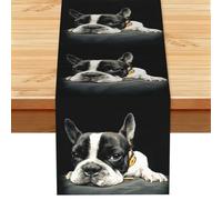 Bulldog francés Impreso,Camino de Mesa de Lino sintético para el hogar, Fiestas, comedores, 33 x 183 cm