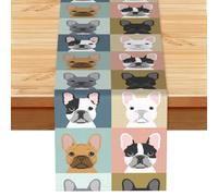 Bulldog francés Impreso,Camino de Mesa de Lino sintético para el hogar, Fiestas, comedores, 33 x 183 cm