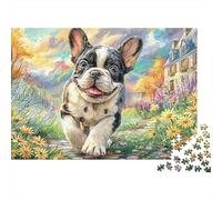 Bulldog francés in Street 1000 Piece Recycled Cardboard Arte de Flores Silvestres Jigsaw Puzzle Adult Fun Game Home Activity Great Gift for Men Women Family Puzzle Enthusiasts 52x38cm/1000pcs