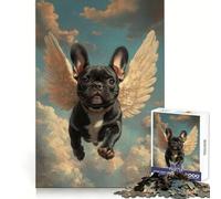 Bulldog francés Negro con alas de ángel | Rompecabezas de 1000 Piezas en Homenaje a la pérdida de una Mascota para Adolescentes Estimula la Memoria,es un pasatiempo Tranquilo y Permite un Corte