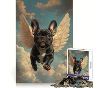 Bulldog francés Negro con alas de ángel | Rompecabezas en Homenaje a la pérdida de una Mascota para Adultos,1000 Piezas,para desarrollar la Memoria,para Relajarse,con Bordes limpios