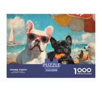 Bulldog Francés Playa Puzzle de 1000 Piezas Papel para Adultos Escena Verano Mar Juego de Puzzle 1000 Piezas Relajación Regalo Familiar Decoración 52x38cm/1000pcs 52x38cm/1000pcs