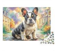 Bulldog francés Puppy Sturdy Cardboard Arte escénico de la Ciudad Jigsaw Puzzle Adults Kids Cognitive Training Logic Skill Great Gift for Birthday Housewarming Puzzle Fans 38x26cm/1000pcs