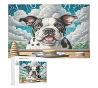 Bulldog francés Puzzle 1000 Piezas Creativo Circular Linda Mascota Animals Rompecabezas Familiar para Adultos Y Niños A 12 Años 3D Maquetas Construir Aliviar Estrés 1000 PCS