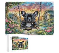 Bulldog francés Puzzle 300 Piezas Adultos Y Niños 12 Años Linda Mascota Animals Rompecabezas 3D Colorido Familiar Aliviar Estrés DIY Moderno Estera Portátil 300 PCS