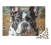 Bulldog Francés Puzzle de 1000 Piezas Campo de Girasoles Puzzle para Adultos Relajante Hogar Familiar Regalo 70x50cm/1000pcs