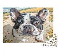 Bulldog Francés Puzzle de 1000 Piezas Papel para Adultos Campo de Girasoles Juego de Puzzle 1000 Piezas Familia Relajante Decoración 70x50cm/1000pcs