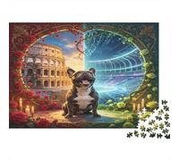 Bulldog Francés Puzzle de 1000 Piezas Papel para Adultos Escena Fantasía Arquitectura Ciudad Juego de Puzzle para Familia Relajación Decoración Regalo 38x26cm/1000pcs