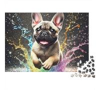 Bulldog Francés Puzzle de 1000 Piezas Puzzle para Adultos Fondo Artístico Colorido Juego de Puzzle 1000 Piezas Relajación Concentración Decoración Hogar Regalo 52x38cm/1000pcs