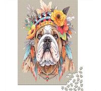 Bulldog francés Puzzle Imposible,desafío for Adults Tapiz de Cabeza Floral Entretenimiento Creativo 1000 Piezas Obra De Arte De Juego De para Adultos Y Niños Mayores De 12 Años 1000pcs (75x50cm)