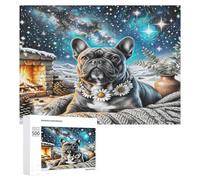 Bulldog francés Puzzles 500 Piezas Portátil Estera Linda Mascota Animals Rompecabezas 3D para Adultos Y Niños A 12 Años Aliviar Estrés DIY Creativo Decoración del Hogar 500 PCS