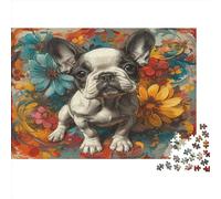 Bulldog francés Puzzles Imposible,desafío for Adults Colorful Floral Juego Educativo 1000 Piezas Obra De Arte De Juego De para Adultos Y Niños A Partir De 12 Años 1000pcs (75x50cm)