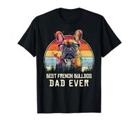 Bulldog Francés Retro Vintage 60s 70s Puesta del sol Amantes de los Perros Hombres Camiseta