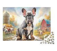 Bulldog Francés Rompecabezas DIY 1000 Piezas Cartón Adoquines de Pueblo Europeo Mejora De La Memoria, Actividad Indoor, Amantes De Puzzles 70x50cm/1000pcs
