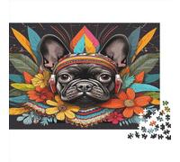 Bulldog francés Rompecabezas Imposible,desafío for Adults Colorful Floral Juego Educativo 1000 Piezas Obra De Arte De Juego De para Adultos Y Niños 1000pcs (75x50cm)