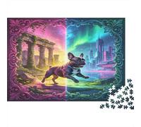 Bulldog Francés Ruinas Antiguas Fantasía Puzzle de 1000 Piezas Papel para Adultos Ciudad Aurora Relajación Enfoque Familia Regalo 52x38cm/1000pcs