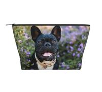 Bulldog Francés Se Encuentra En Diseño De Flores, Bolsa de artículos de tocador Bolsa de Maquillaje Bolsa de cosméticos Bolsa de artículos de tocador de Viaje portátil