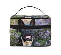Bulldog Francés Se Encuentra En Diseño De Flores, Bolsa de Maquillaje Bolsa de cosméticos Bolsa de Aseo de Viaje portátil Estuche para lápices
