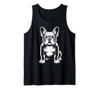 Bulldog Francés Sentado Blanco y Negro Vector Perro Arte Camiseta sin Mangas